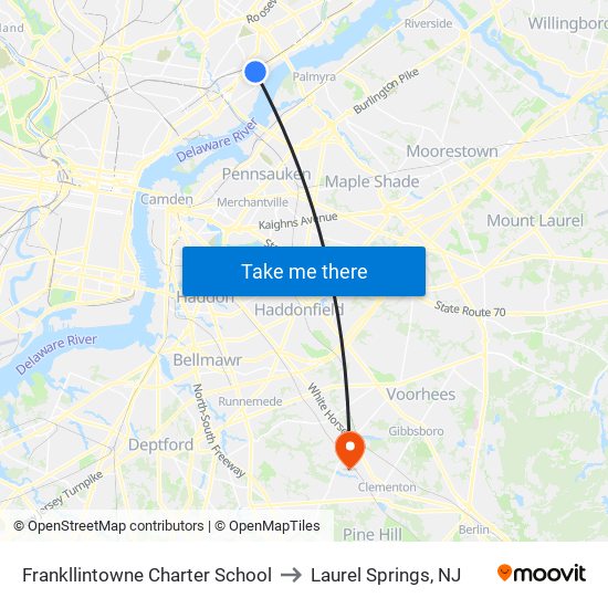 Frankllintowne Charter School to Laurel Springs, NJ map