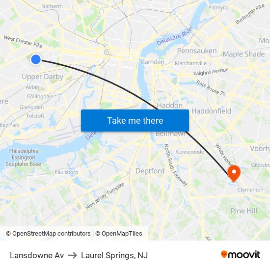 Lansdowne Av to Laurel Springs, NJ map