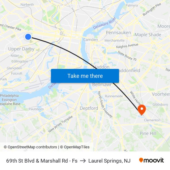 69th St Blvd & Marshall Rd - Fs to Laurel Springs, NJ map