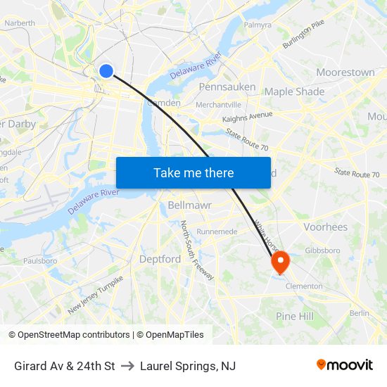 Girard Av & 24th St to Laurel Springs, NJ map
