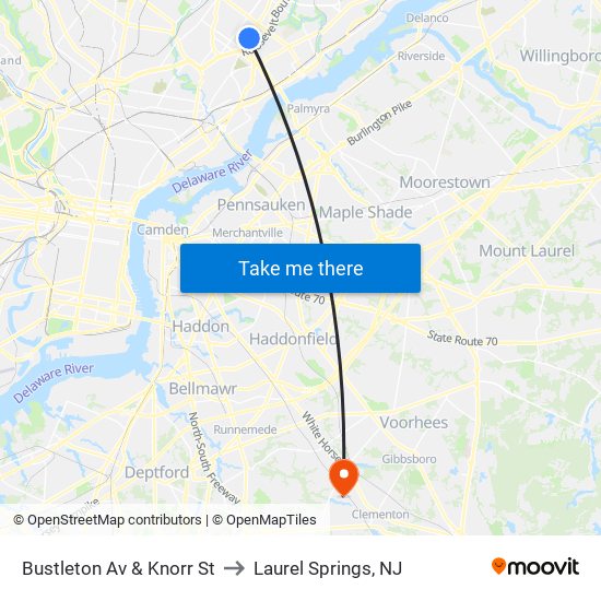 Bustleton Av & Knorr St to Laurel Springs, NJ map