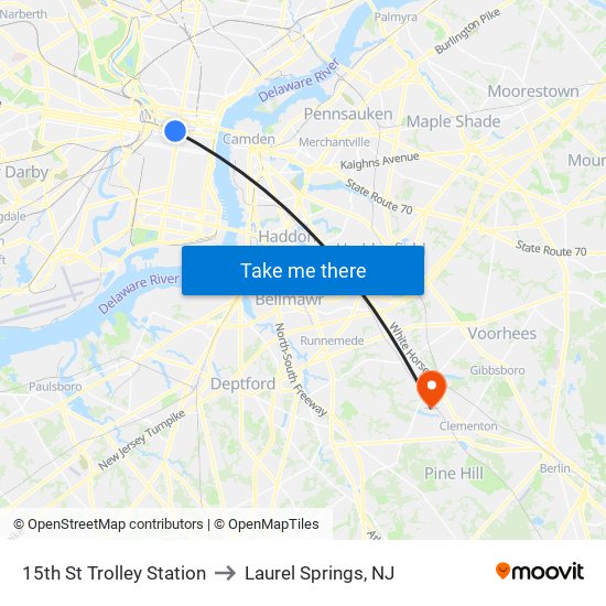 15th St Trolley Station to Laurel Springs, NJ map