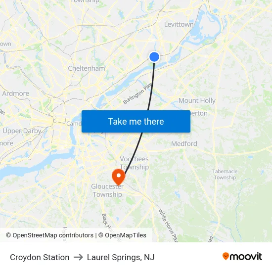 Croydon Station to Laurel Springs, NJ map