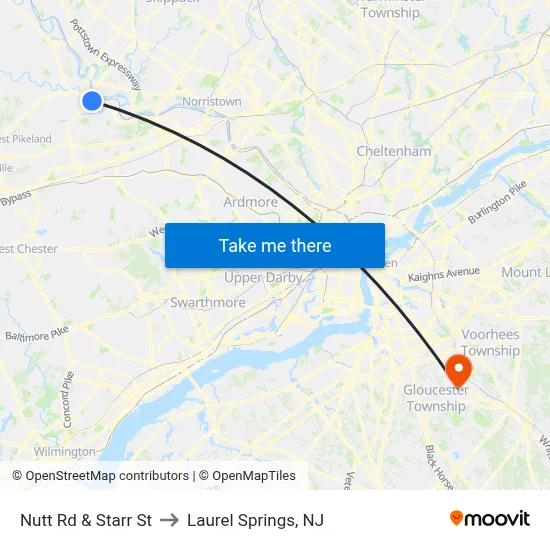 Nutt Rd & Starr St to Laurel Springs, NJ map