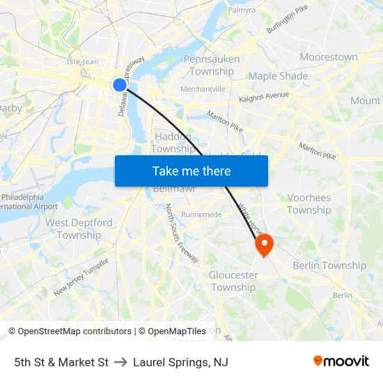 5th St & Market St to Laurel Springs, NJ map