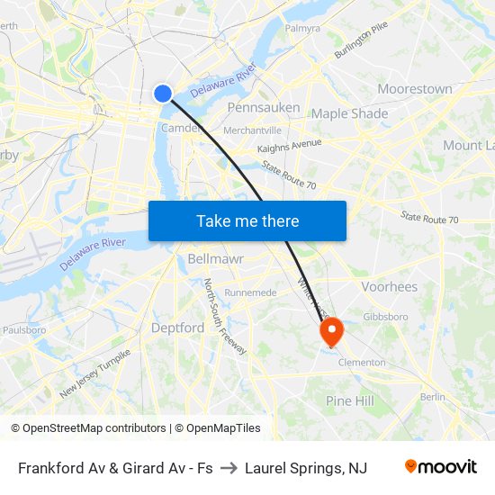 Frankford Av & Girard Av - Fs to Laurel Springs, NJ map
