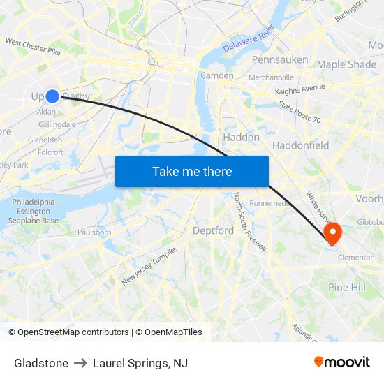 Gladstone to Laurel Springs, NJ map