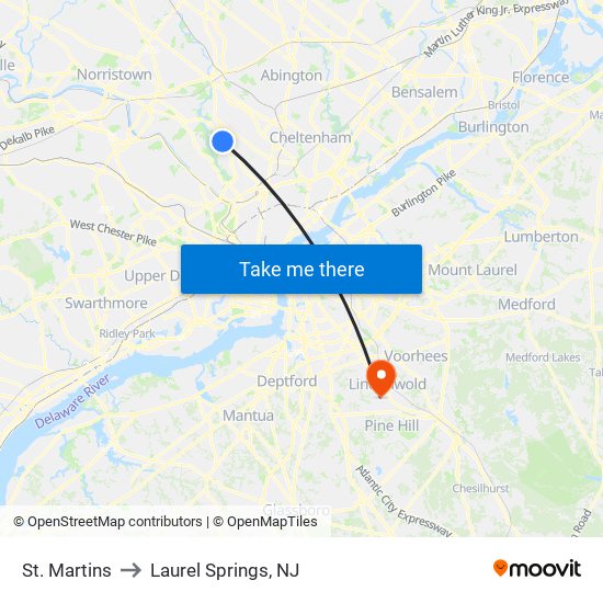 St. Martins to Laurel Springs, NJ map