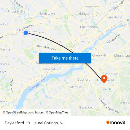 Daylesford to Laurel Springs, NJ map