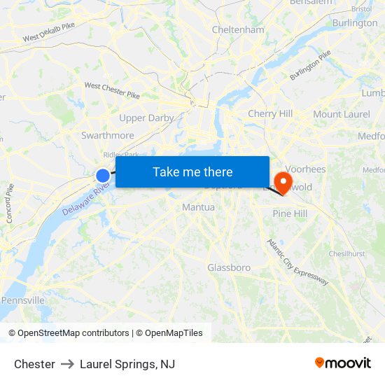 Chester to Laurel Springs, NJ map