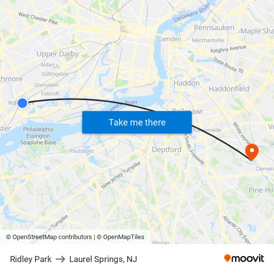 Ridley Park to Laurel Springs, NJ map