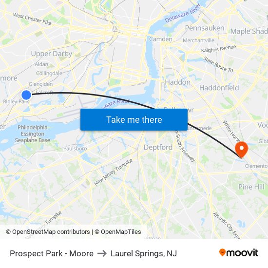 Prospect Park - Moore to Laurel Springs, NJ map