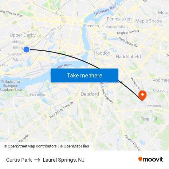 Curtis Park to Laurel Springs, NJ map
