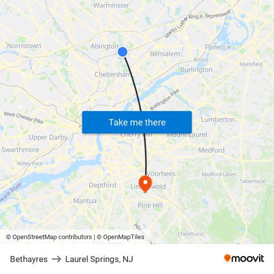 Bethayres to Laurel Springs, NJ map