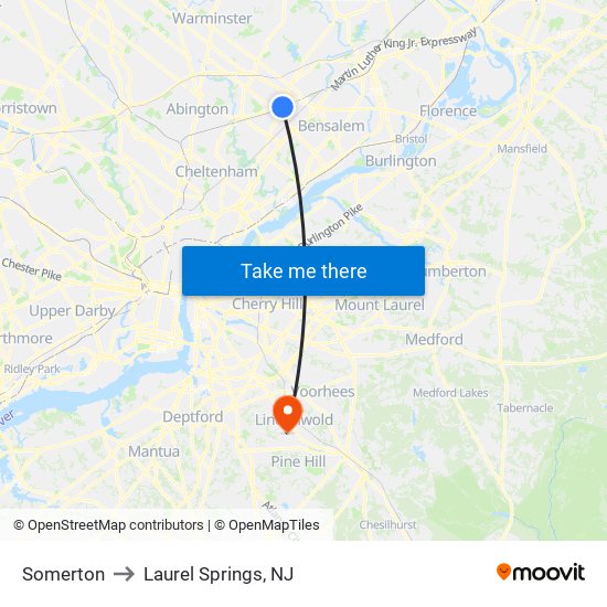 Somerton to Laurel Springs, NJ map