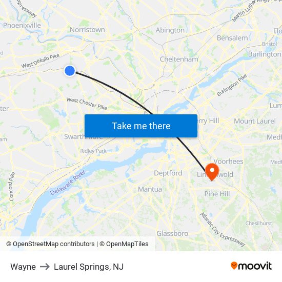 Wayne to Laurel Springs, NJ map