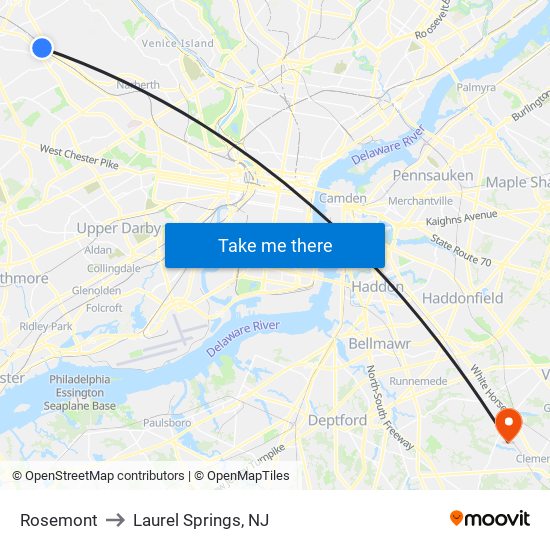 Rosemont to Laurel Springs, NJ map