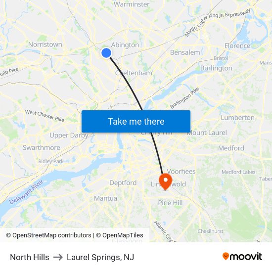 North Hills to Laurel Springs, NJ map
