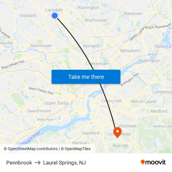 Pennbrook to Laurel Springs, NJ map