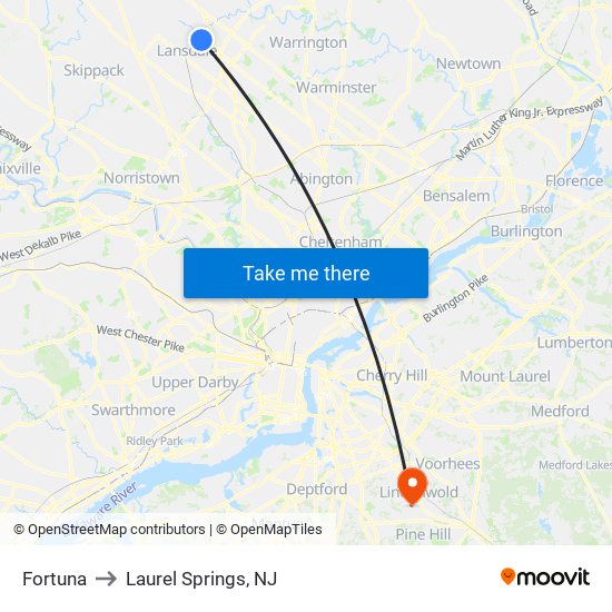 Fortuna to Laurel Springs, NJ map