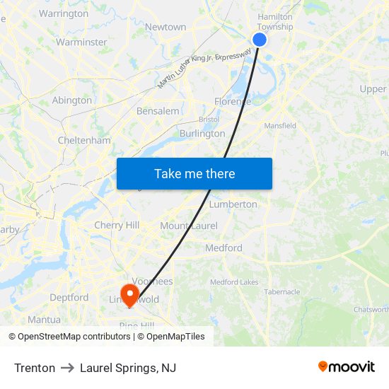 Trenton to Laurel Springs, NJ map