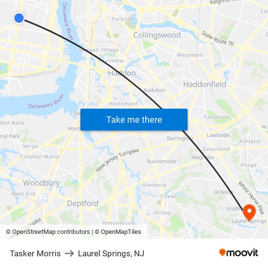 Tasker Morris to Laurel Springs, NJ map
