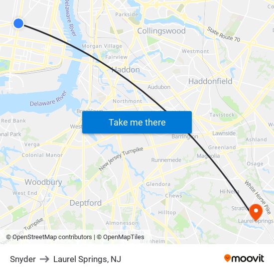 Snyder to Laurel Springs, NJ map