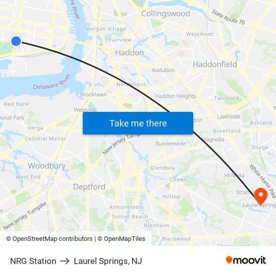 NRG Station to Laurel Springs, NJ map