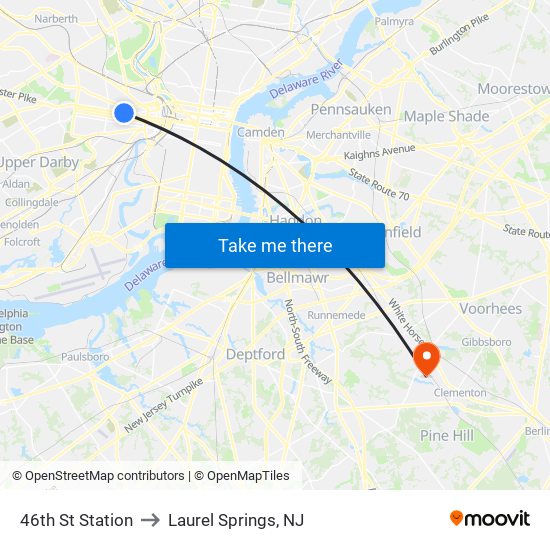 46th St Station to Laurel Springs, NJ map