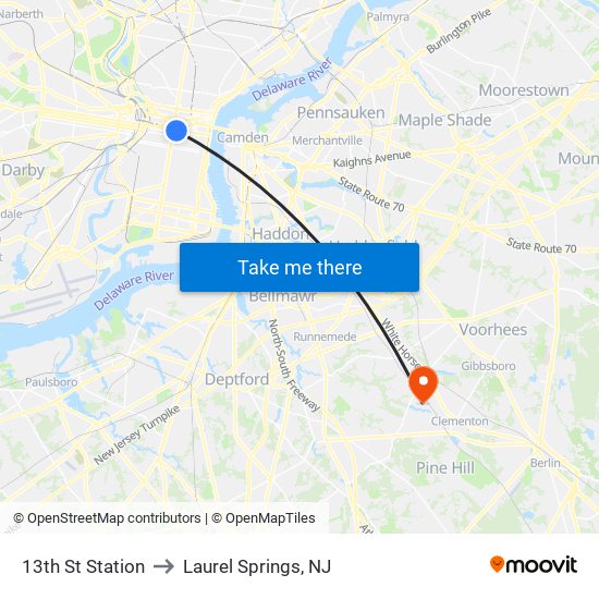 13th St Station to Laurel Springs, NJ map