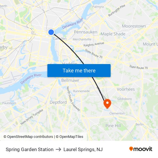 Spring Garden Station to Laurel Springs, NJ map