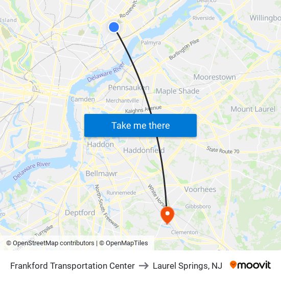 Frankford Transportation Center to Laurel Springs, NJ map