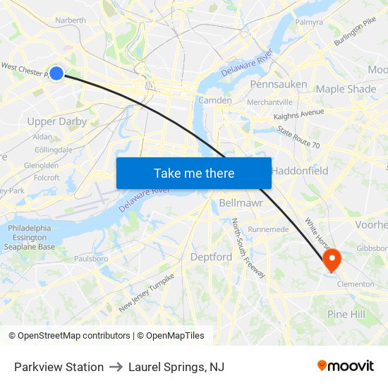 Parkview Station to Laurel Springs, NJ map