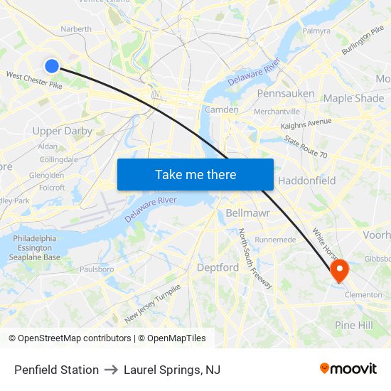 Penfield Station to Laurel Springs, NJ map