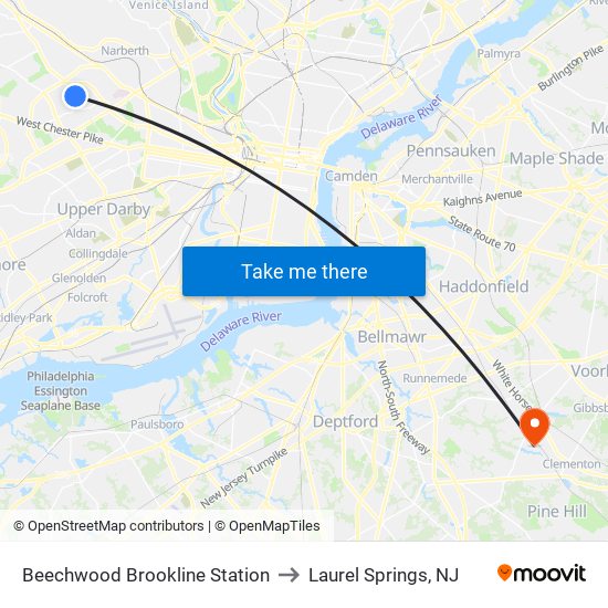 Beechwood Brookline Station to Laurel Springs, NJ map