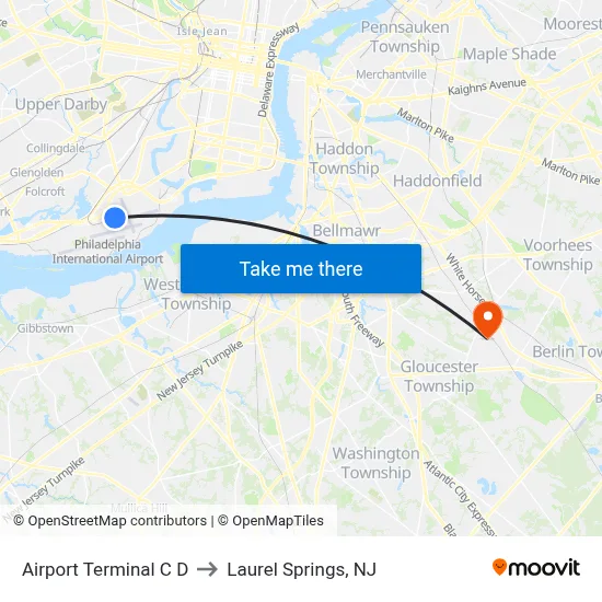 Airport Terminal C D to Laurel Springs, NJ map