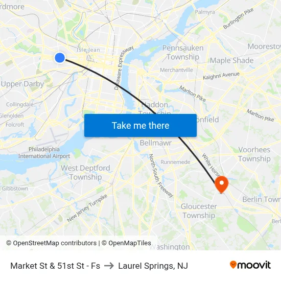 Market St & 51st St - Fs to Laurel Springs, NJ map
