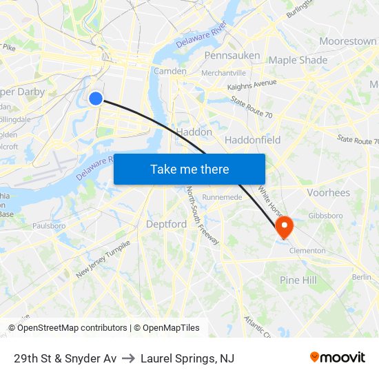 29th St & Snyder Av to Laurel Springs, NJ map