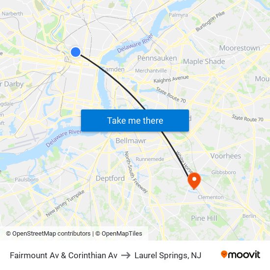 Fairmount Av & Corinthian Av to Laurel Springs, NJ map