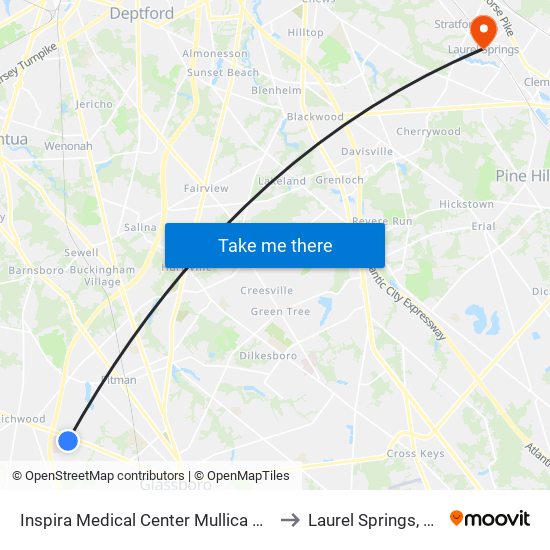 Inspira Medical Center Mullica Hill to Laurel Springs, NJ map