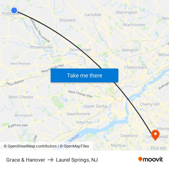 Grace & Hanover to Laurel Springs, NJ map