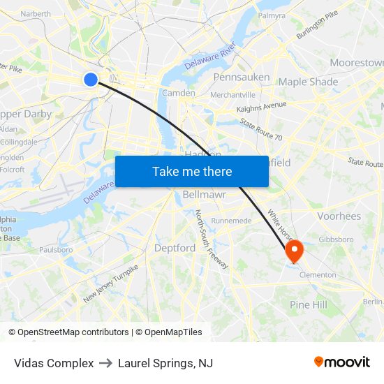 Vidas Complex to Laurel Springs, NJ map