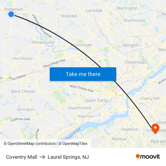 Coventry Mall to Laurel Springs, NJ map