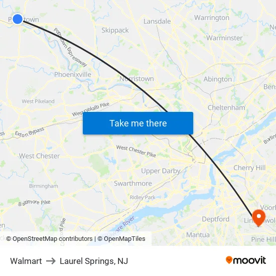 Walmart to Laurel Springs, NJ map