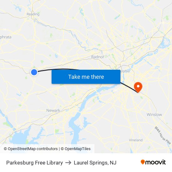 Parkesburg Free Library to Laurel Springs, NJ map