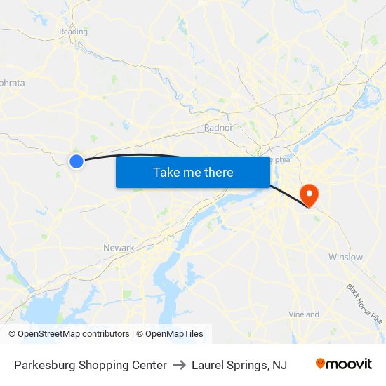 Parkesburg Shopping Center to Laurel Springs, NJ map