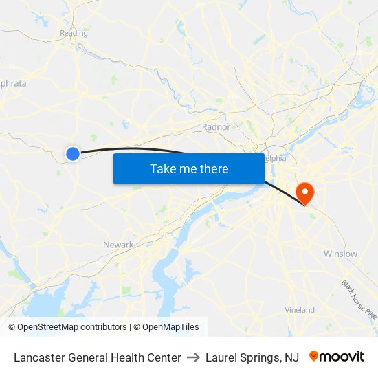 Lancaster General Health Center to Laurel Springs, NJ map