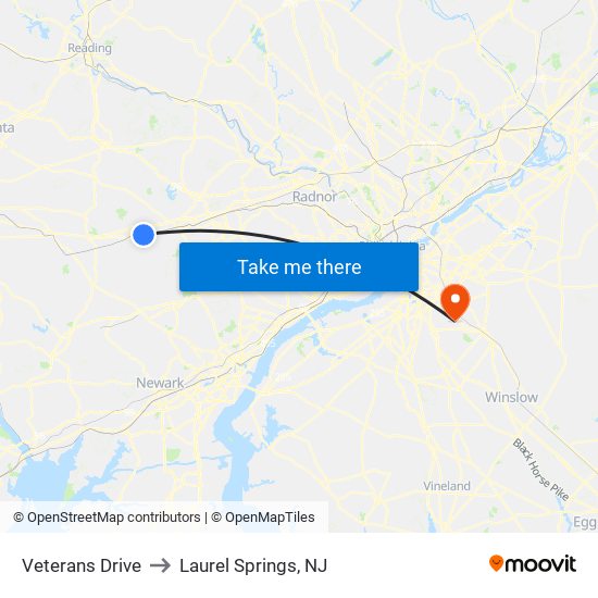 Veterans Drive to Laurel Springs, NJ map
