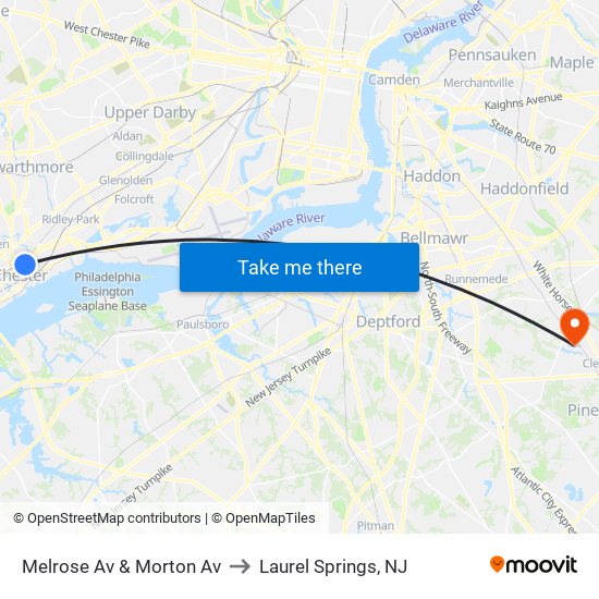 Melrose Av & Morton Av to Laurel Springs, NJ map