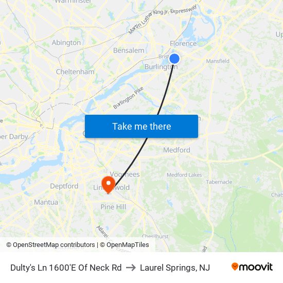 Dulty's Ln 1600'E Of Neck Rd to Laurel Springs, NJ map
